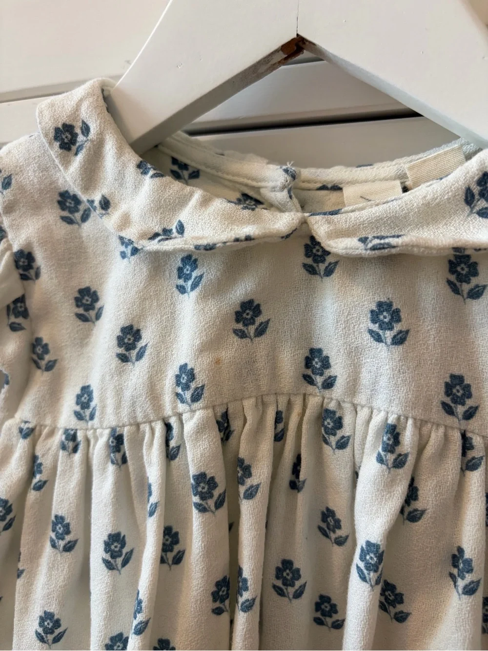 Little Cotton Clothes Floral Collar Top Girls Blue Cotton